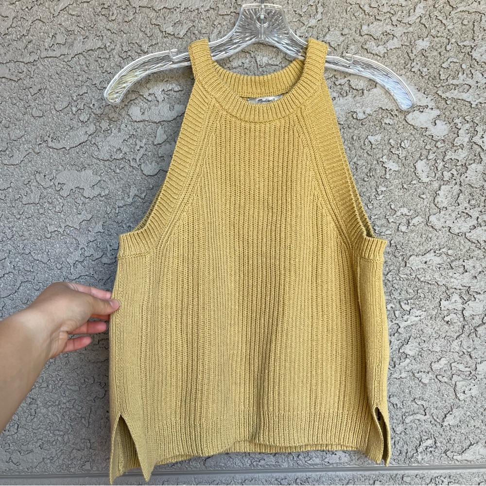 Madewell Valley Sweater Tank, Yellow Knit Tank Top, High Neck Camisole
